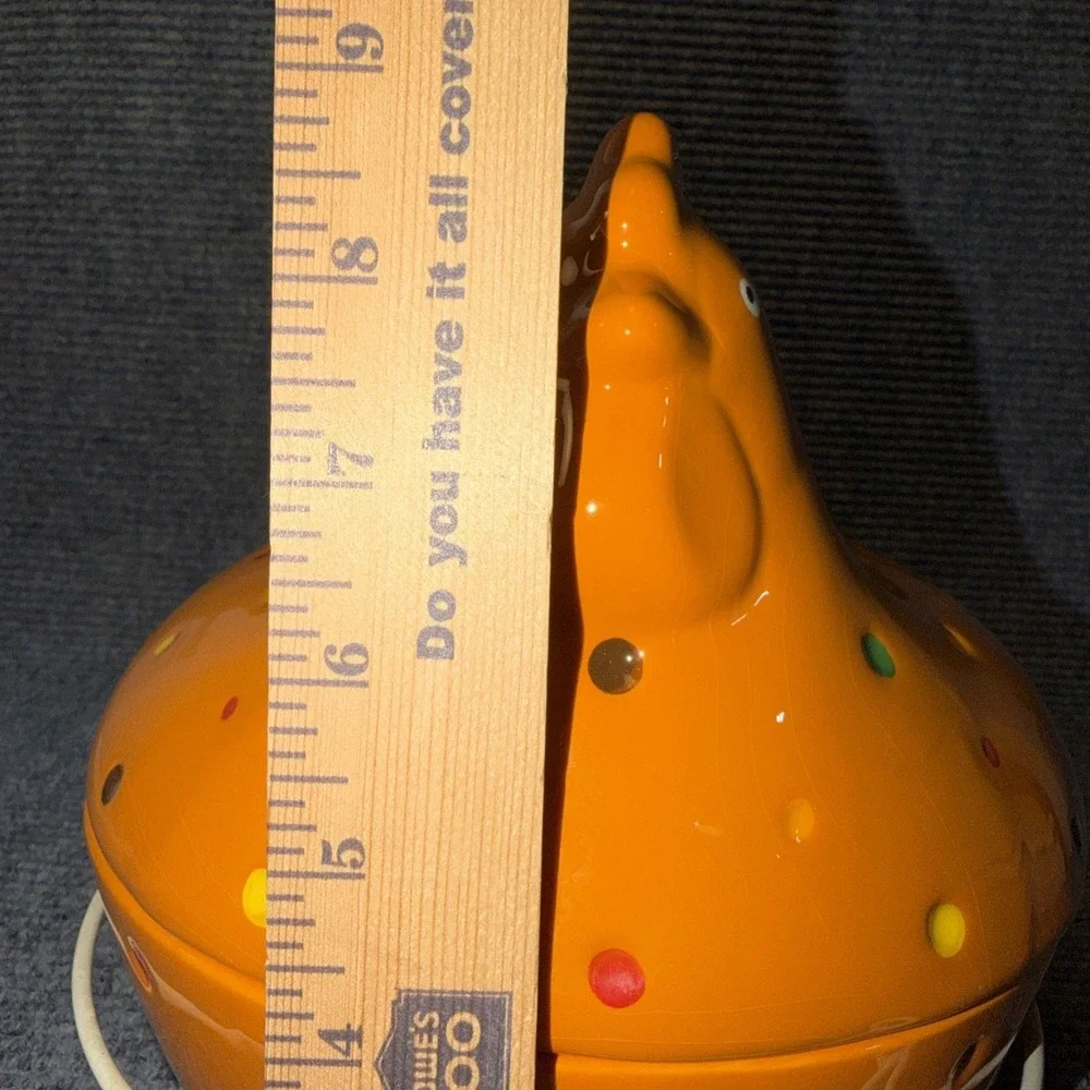 3Pc Temptations By Tara Orange Polka-Dot Hen Chicken Ovenware Basket Lid